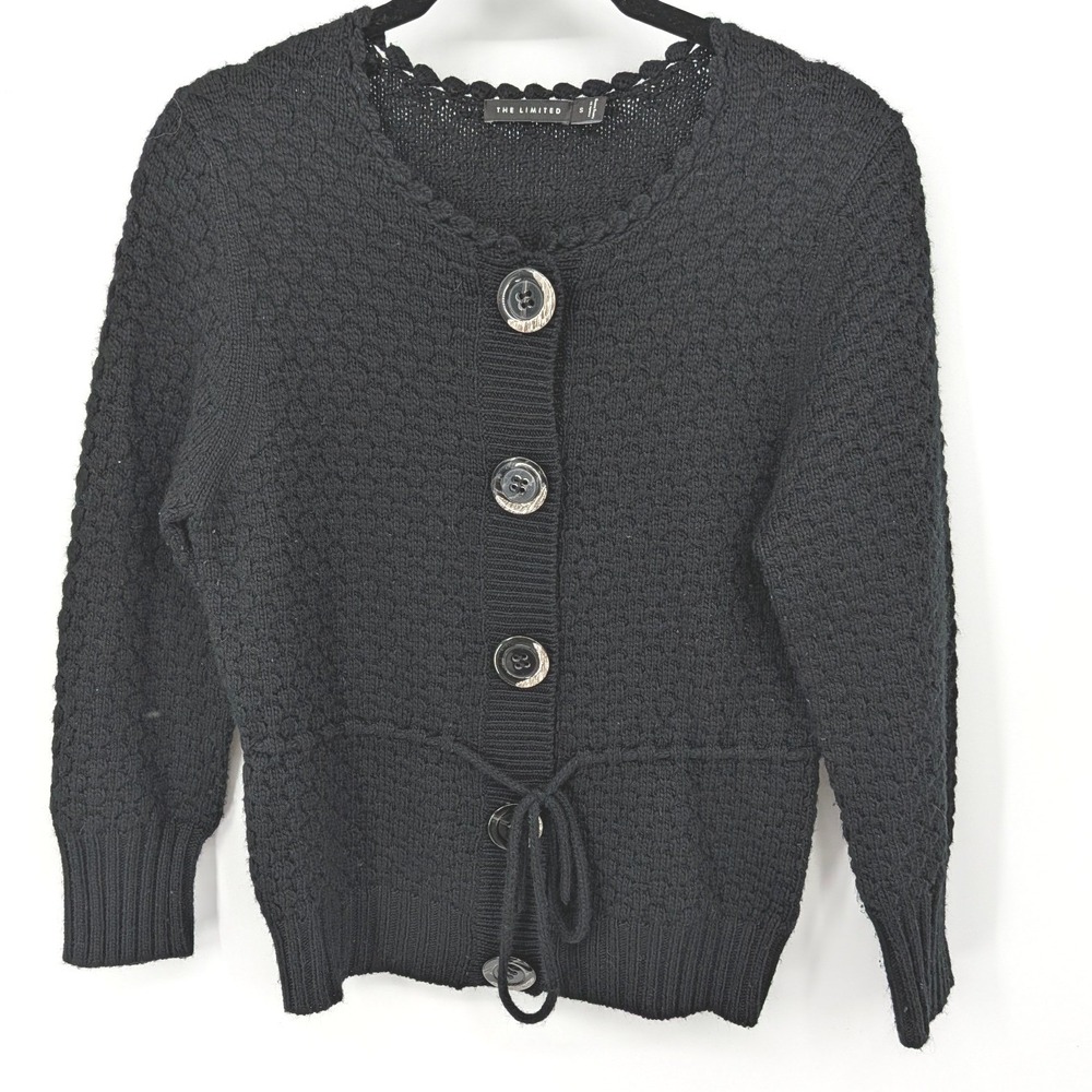 The Limited Cardigan Sweater Women Small Black Textured Knit Wool Blend Preppy